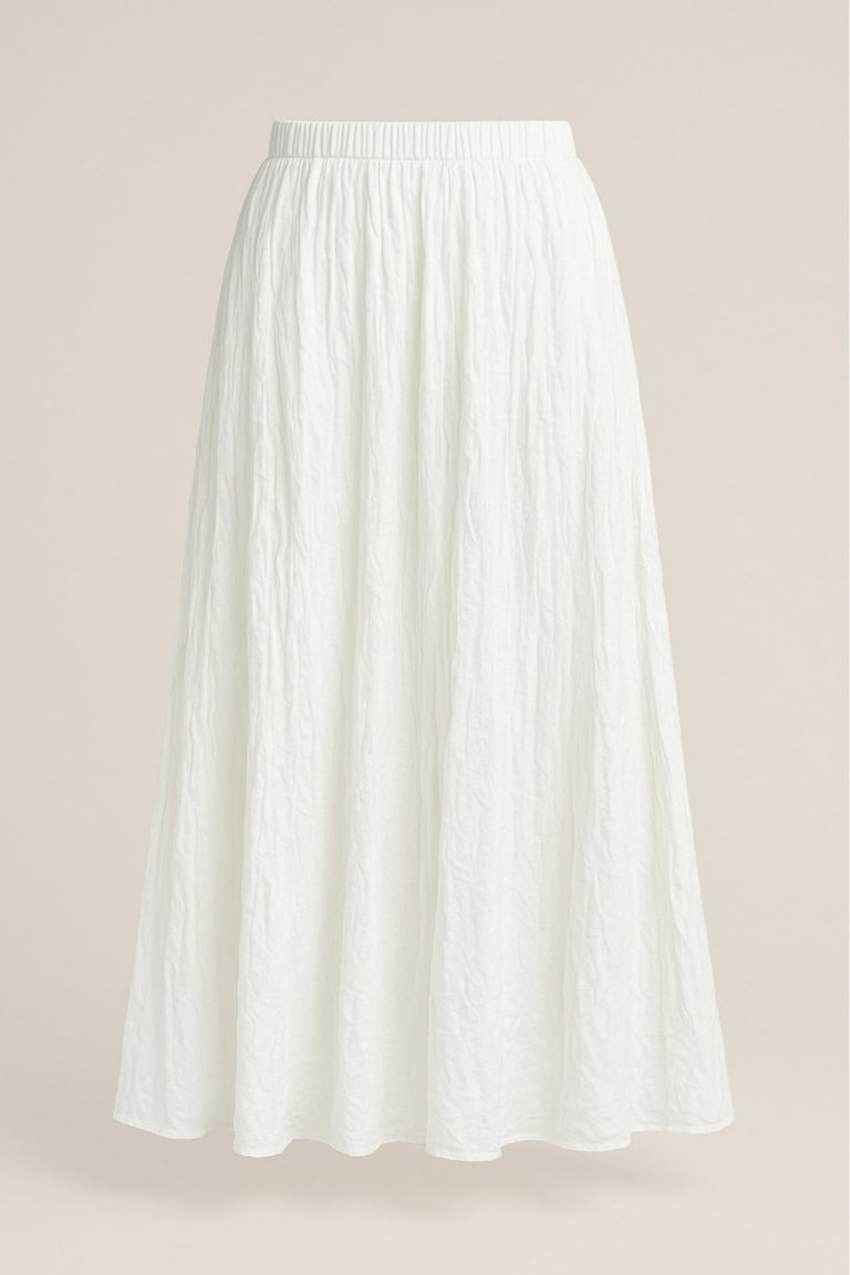 Mizalle Kırışık Görünümlü Saf Pamuk Beyaz Maksi Etek - Mizalle