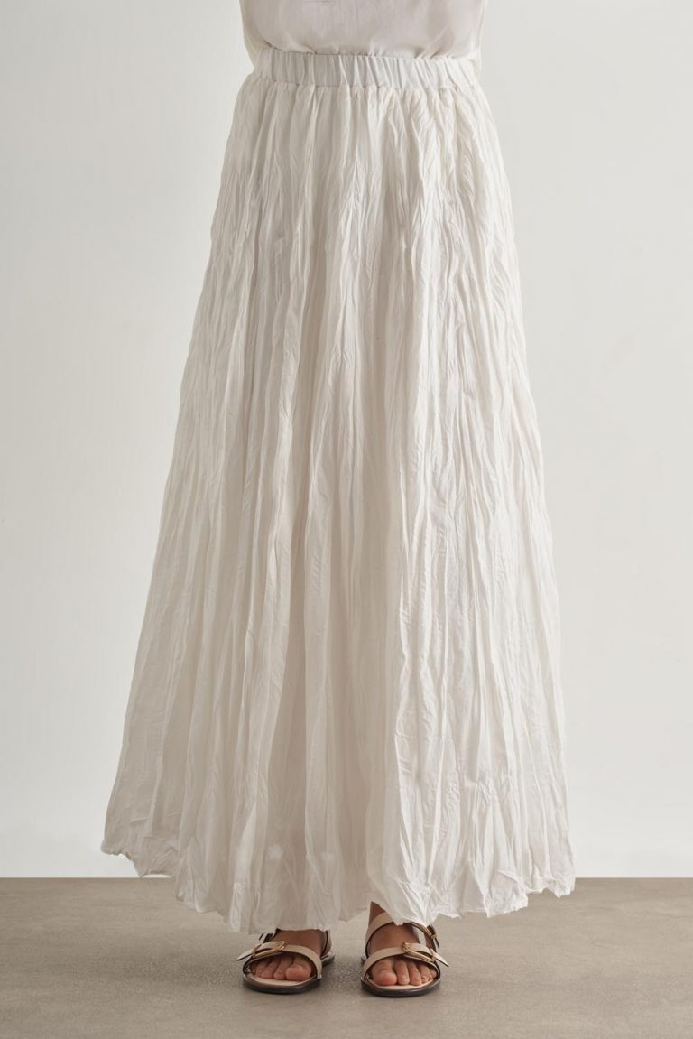 Mizalle Kırışık Görünümlü Saf Pamuk Beyaz Maksi Etek - Mizalle