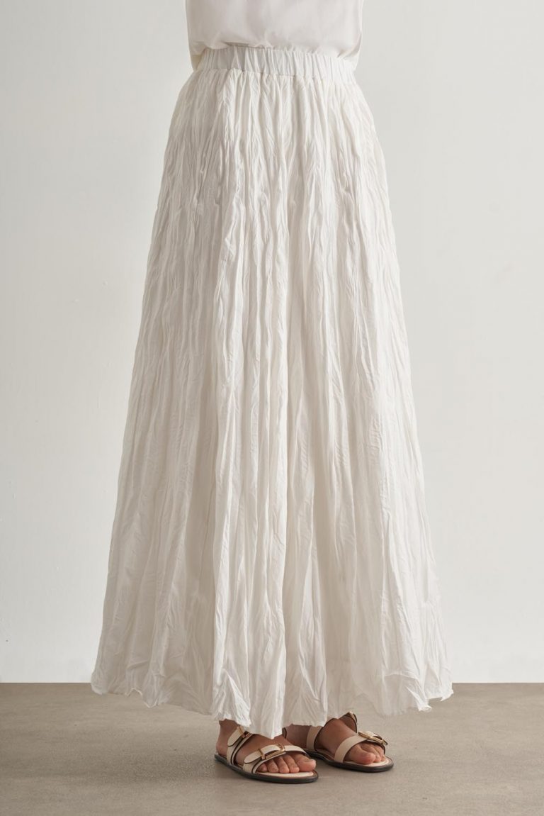 Mizalle Kırışık Görünümlü Saf Pamuk Beyaz Maksi Etek - Mizalle