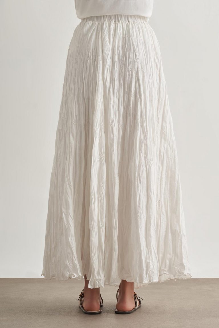 Mizalle Kırışık Görünümlü Saf Pamuk Beyaz Maksi Etek - Mizalle