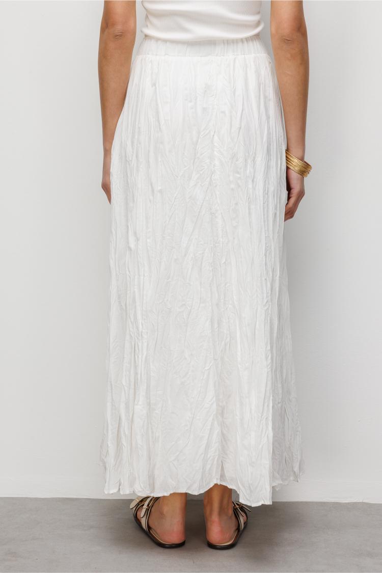Mizalle Kırışık Görünümlü Saf Pamuk Beyaz Maksi Etek - 2