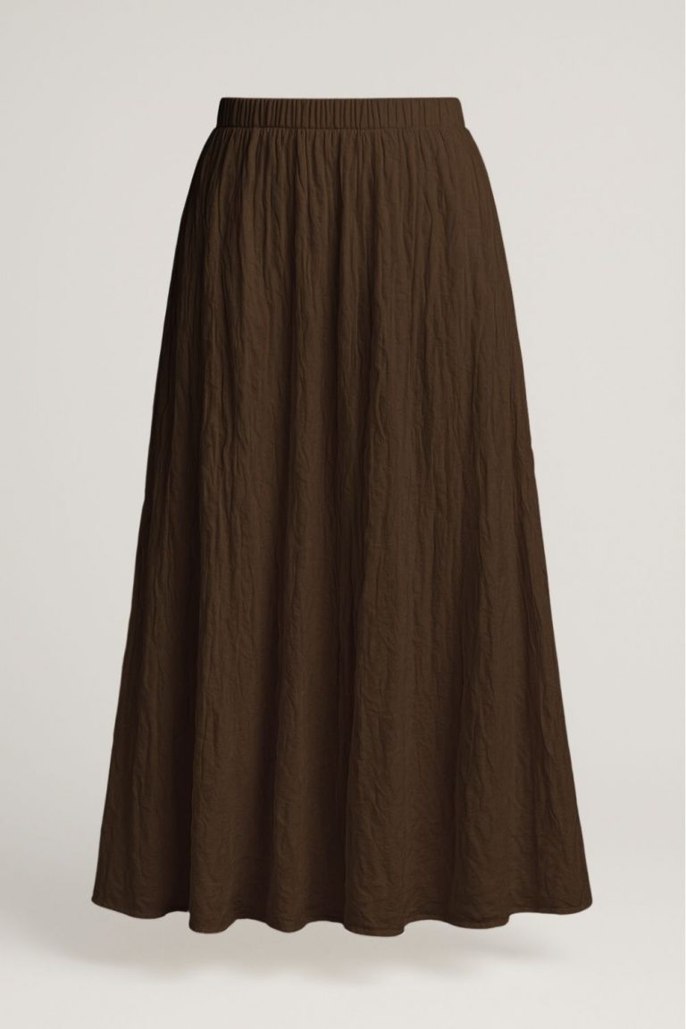 Mizalle Kırışık Görünümlü Saf Pamuk Kahverengi Maksi Etek - Mizalle