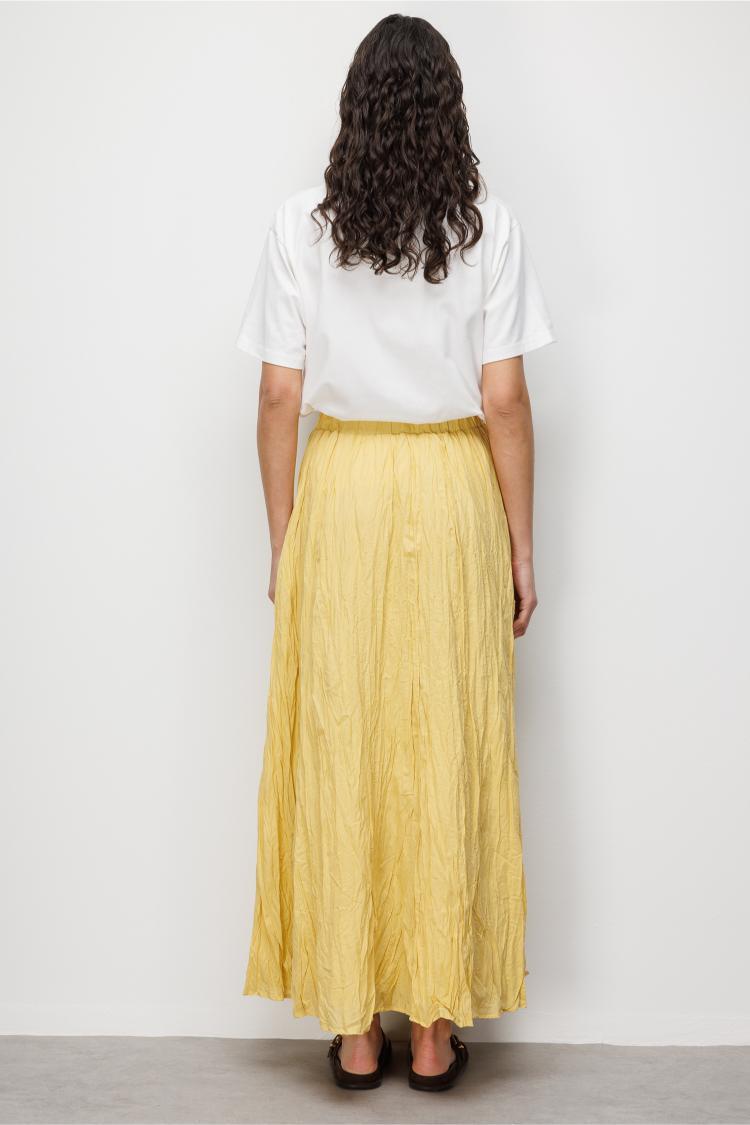 Mizalle Kırışık Görünümlü Saf Pamuk Sarı Maksi Etek - 5