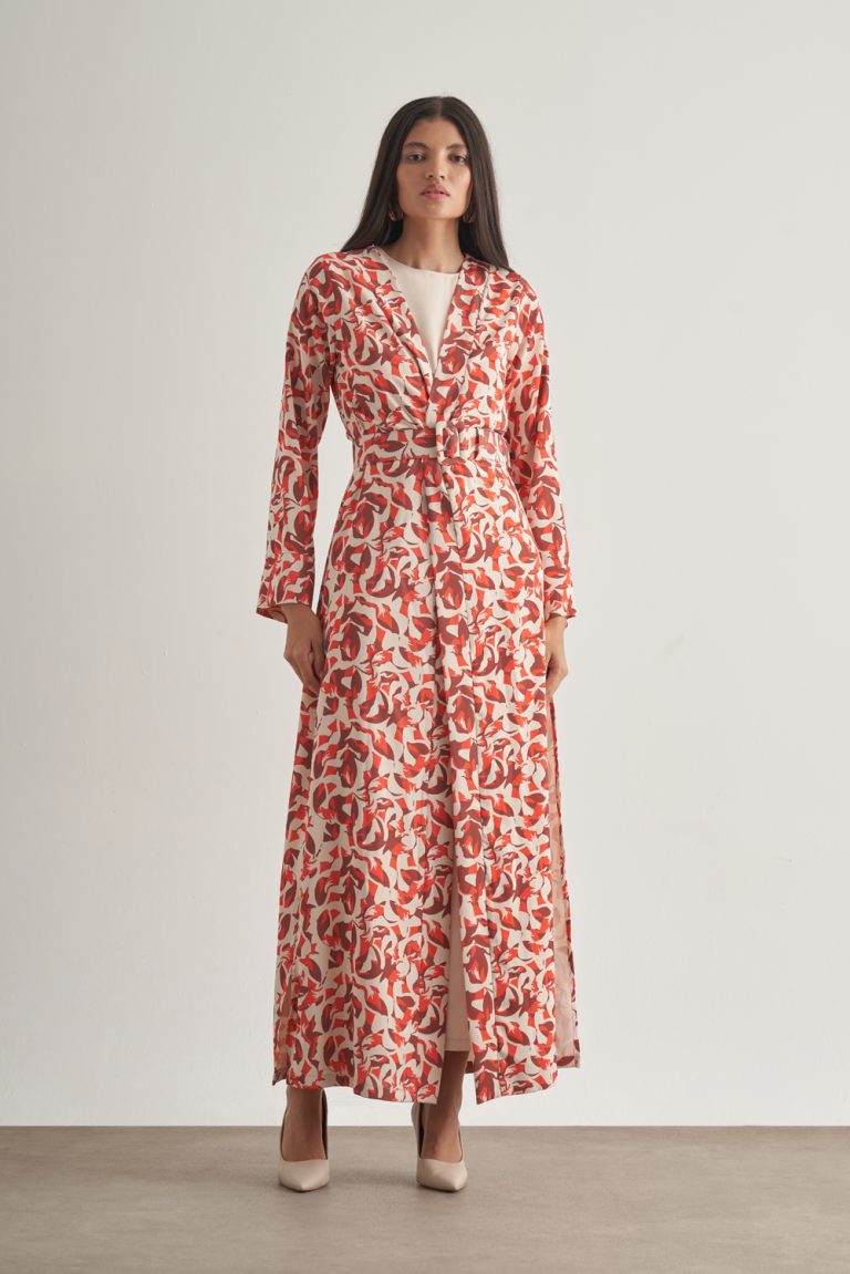 Mizalle Kırmızı Botanik Desenli Kimono Takım - Mizalle