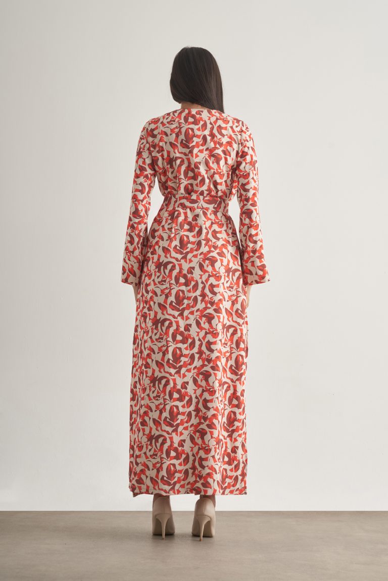 Mizalle Kırmızı Botanik Desenli Kimono Takım - Mizalle