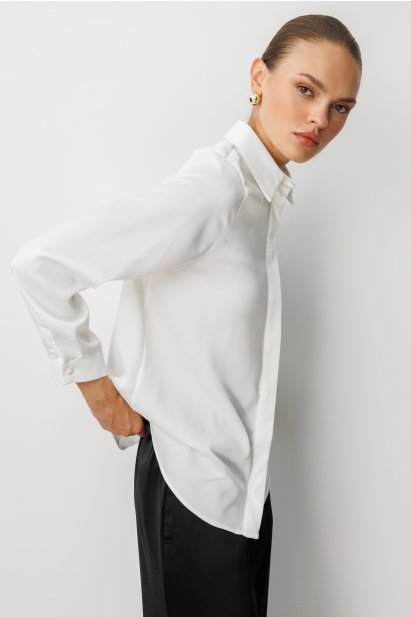 Mizalle Klasik Ekru Saten Gömlek Bluz - Mizalle