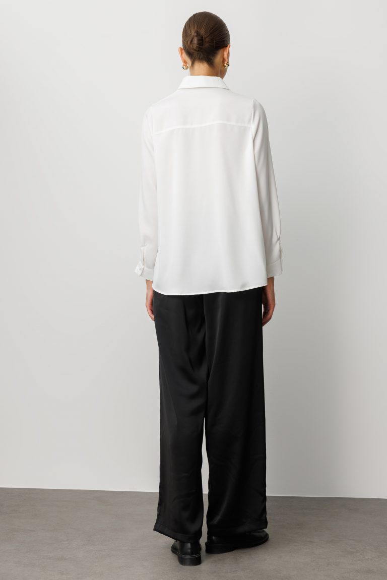 Mizalle Klasik Ekru Saten Gömlek Bluz - Mizalle