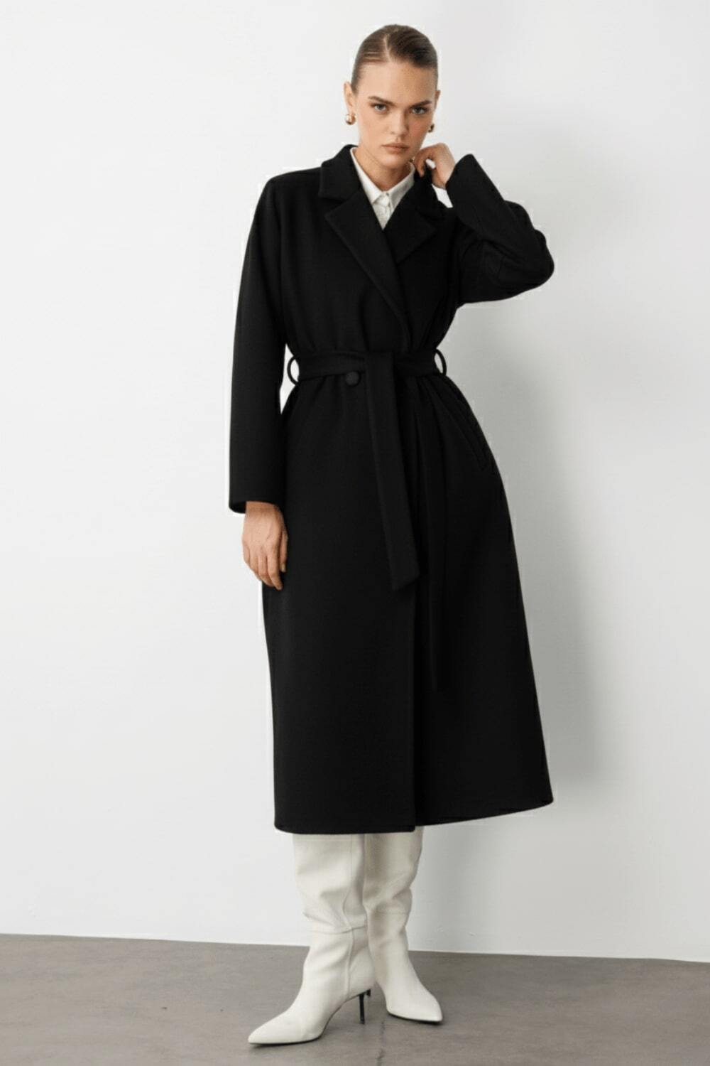 Mizalle Klasik Uzun Yünlü Siyah Kaşe Kaban - 3