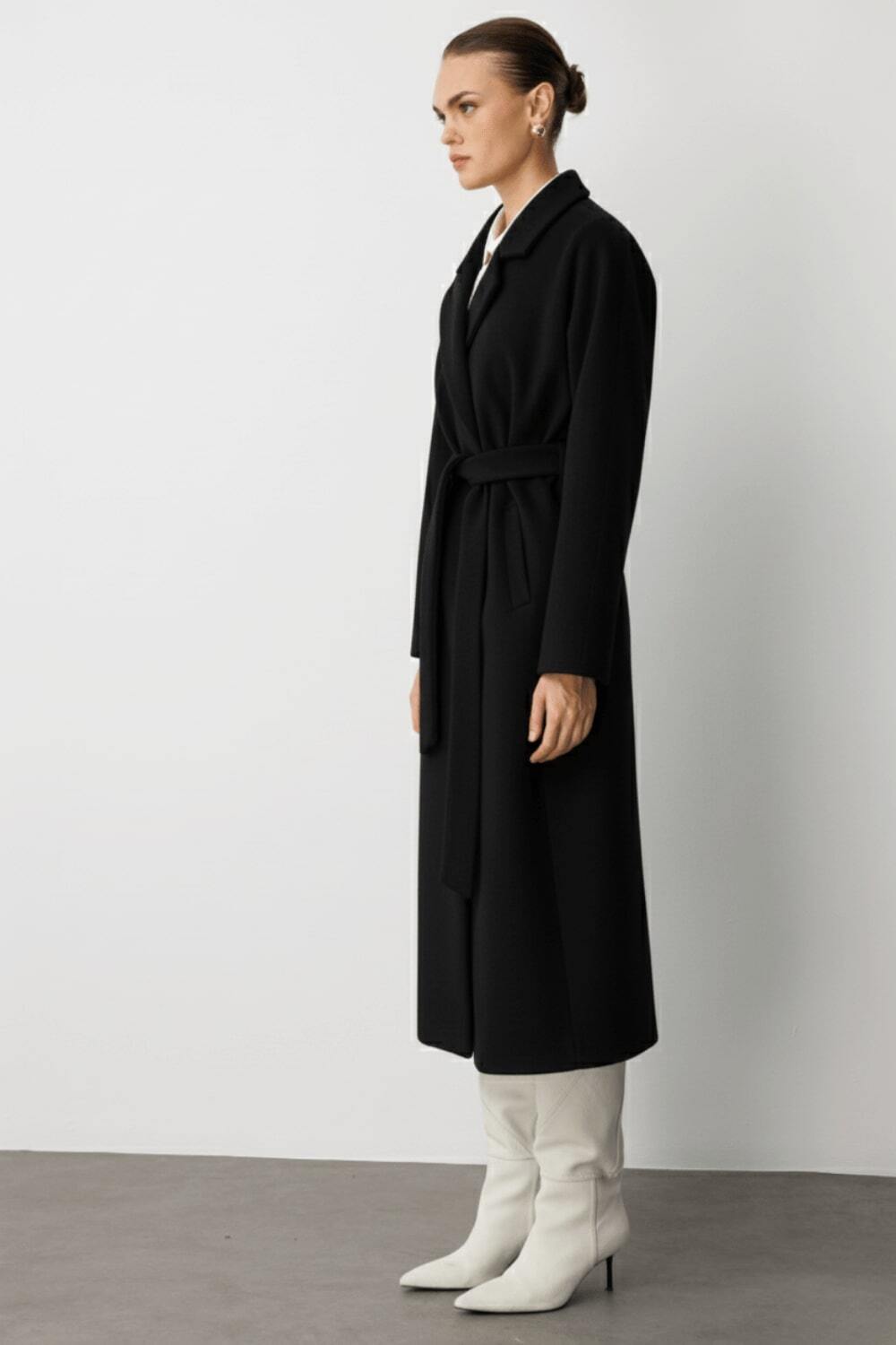 Mizalle Klasik Uzun Yünlü Siyah Kaşe Kaban - 4