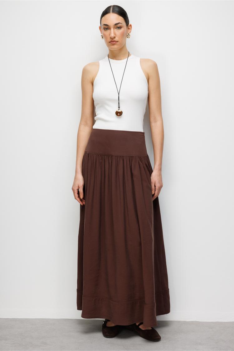 Mizalle Korsajlı Kahverengi Maksi Etek - Mizalle