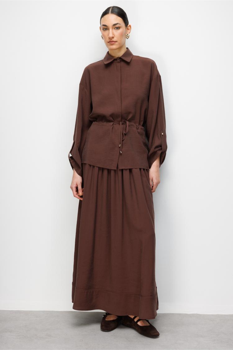 Mizalle Korsajlı Kahverengi Maksi Etek - Mizalle