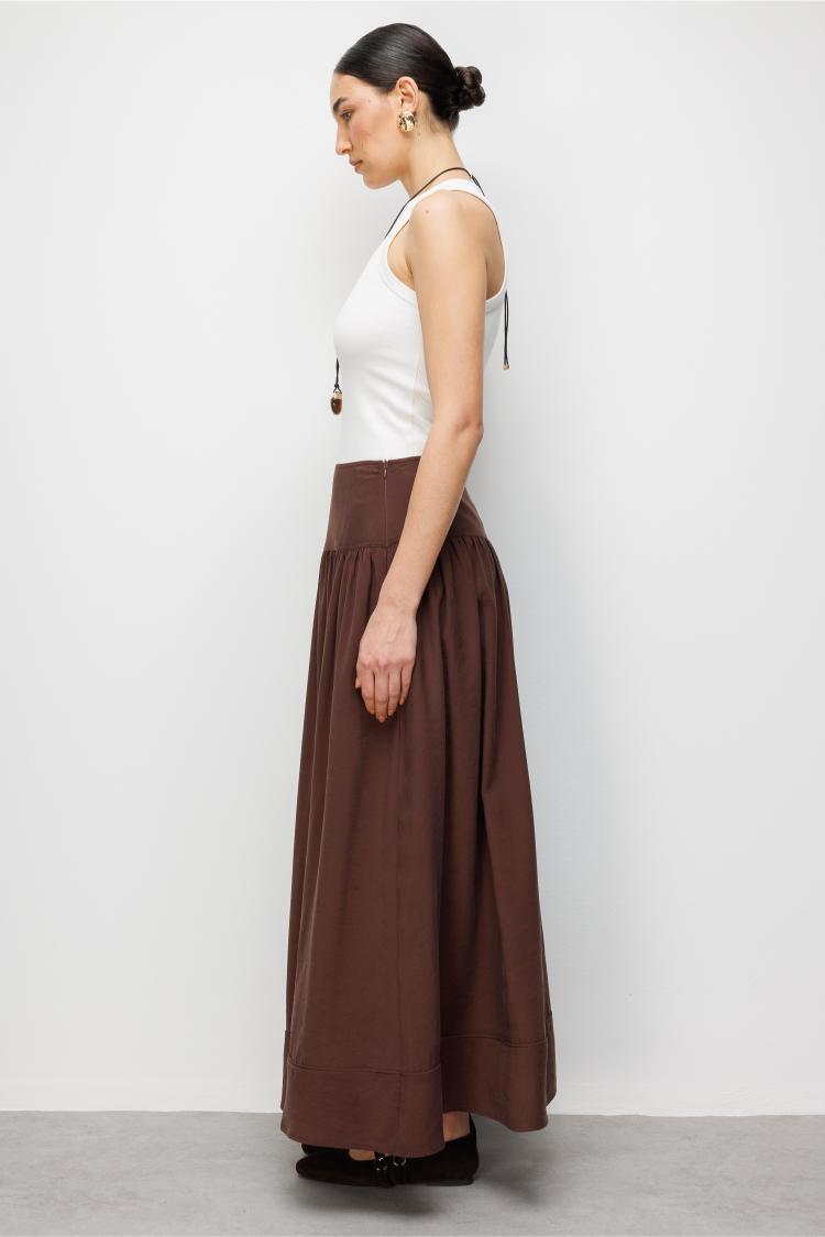 Mizalle Korsajlı Kahverengi Maksi Etek - Mizalle