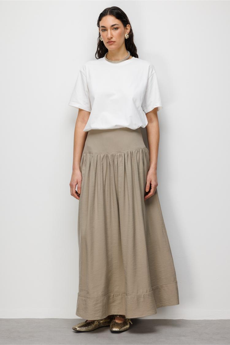 Mizalle Korsajlı Vizon Rengi Maksi Etek - Mizalle