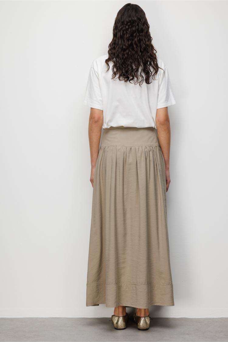 Mizalle Korsajlı Vizon Rengi Maksi Etek - 3