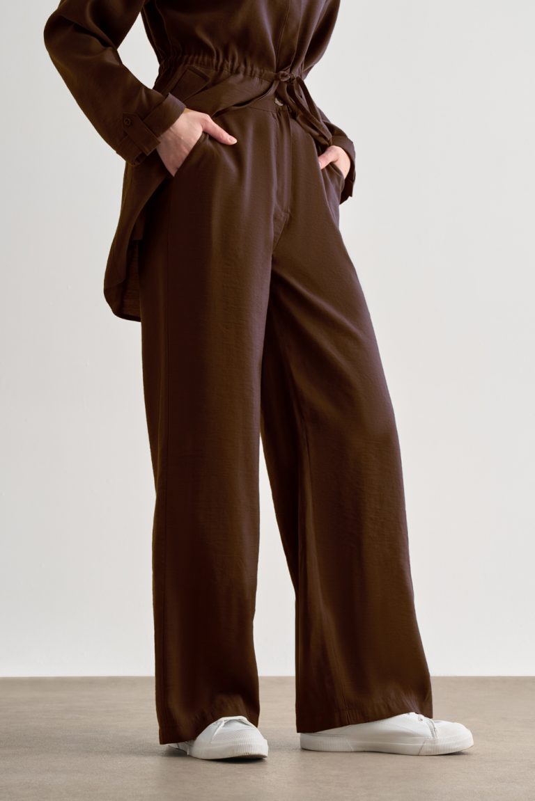 Mizalle Kahverengi Rahat Kesim Geniş Paçalı Modal Pantolon - Mizalle