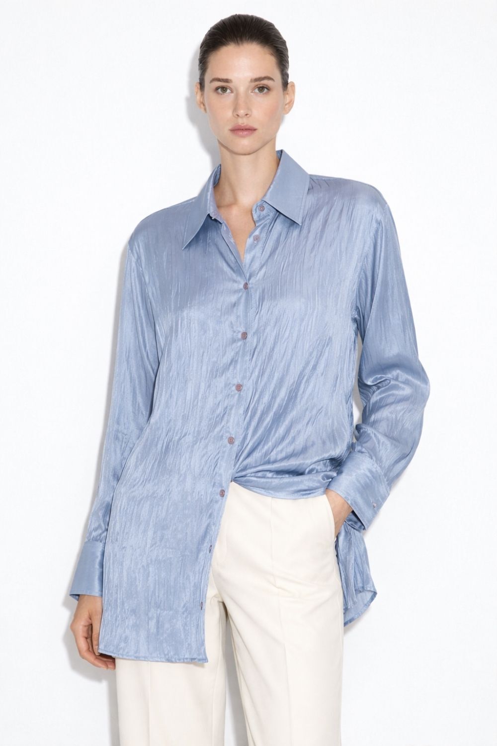 Mizalle Krinkle Mavi Gömlek Tunik - 1