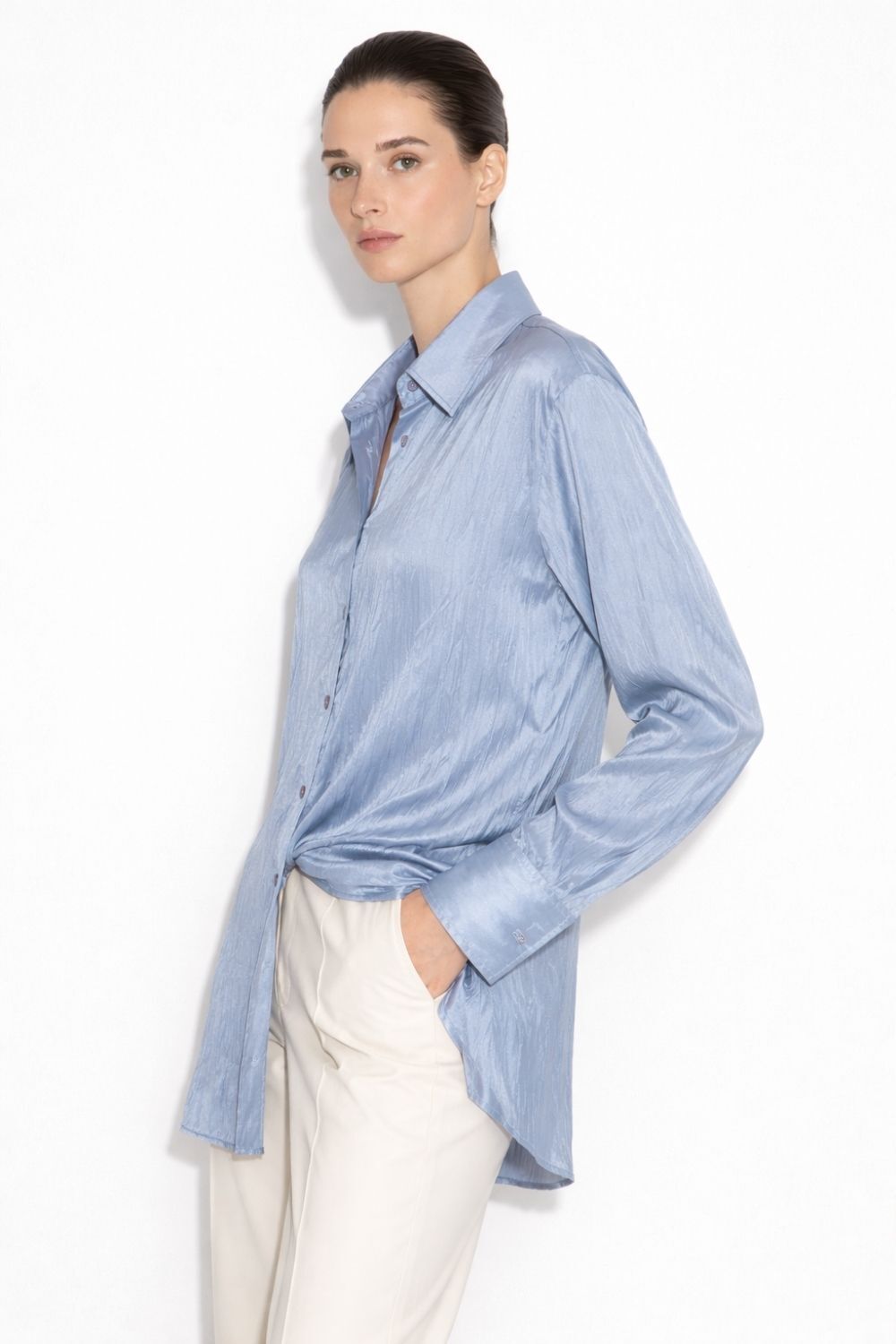 Mizalle Krinkle Mavi Gömlek Tunik - Mizalle