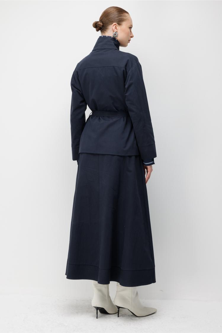 Mizalle Kuşaklı Dik Yaka Lacivert Ceket - 8