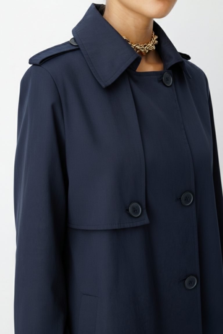 Mizalle Lacivert Apoletli Klasik Maxi Mac Trençkot - Mizalle