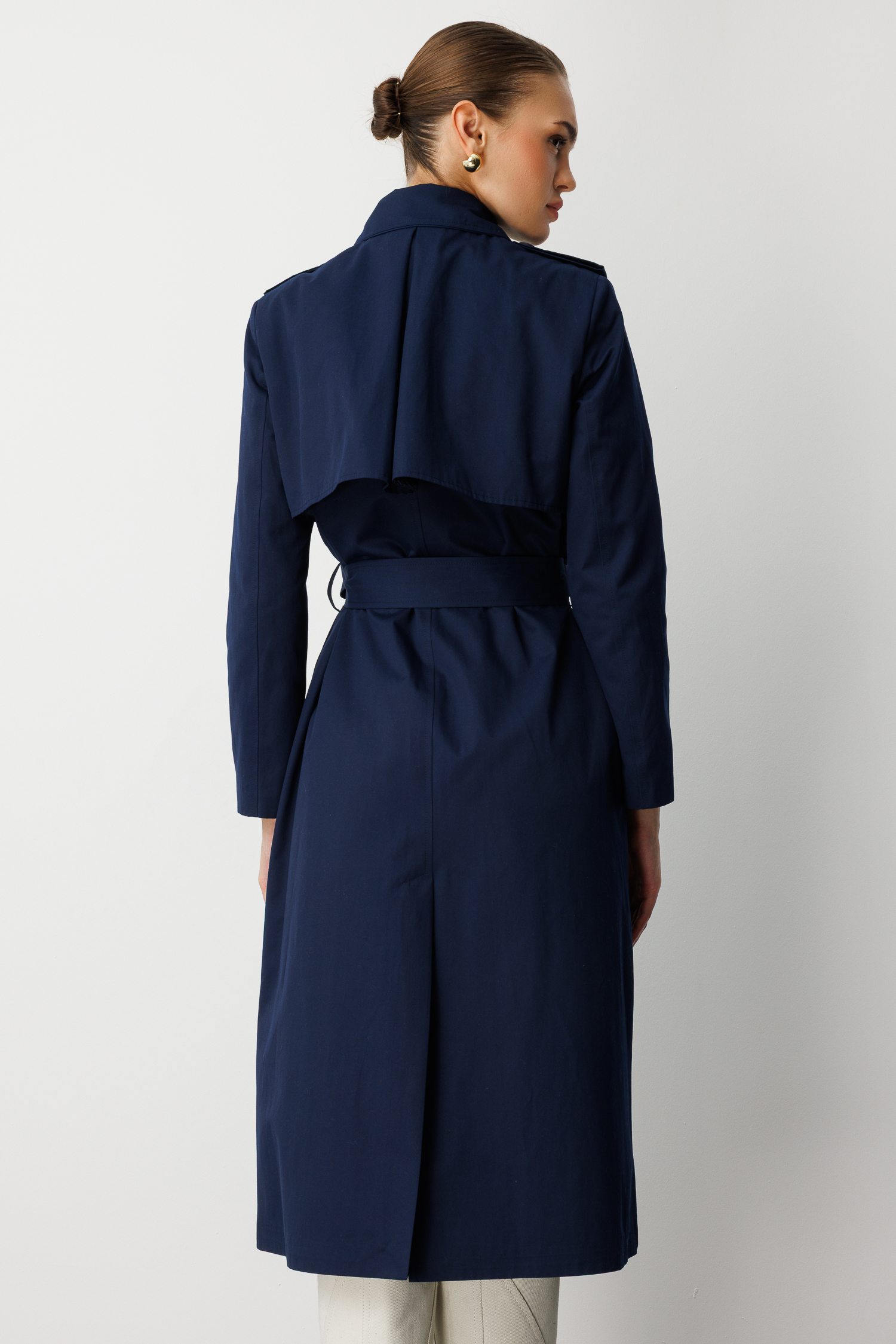 Mizalle Lacivert Apoletli Klasik Maxi Mac Trençkot - 7