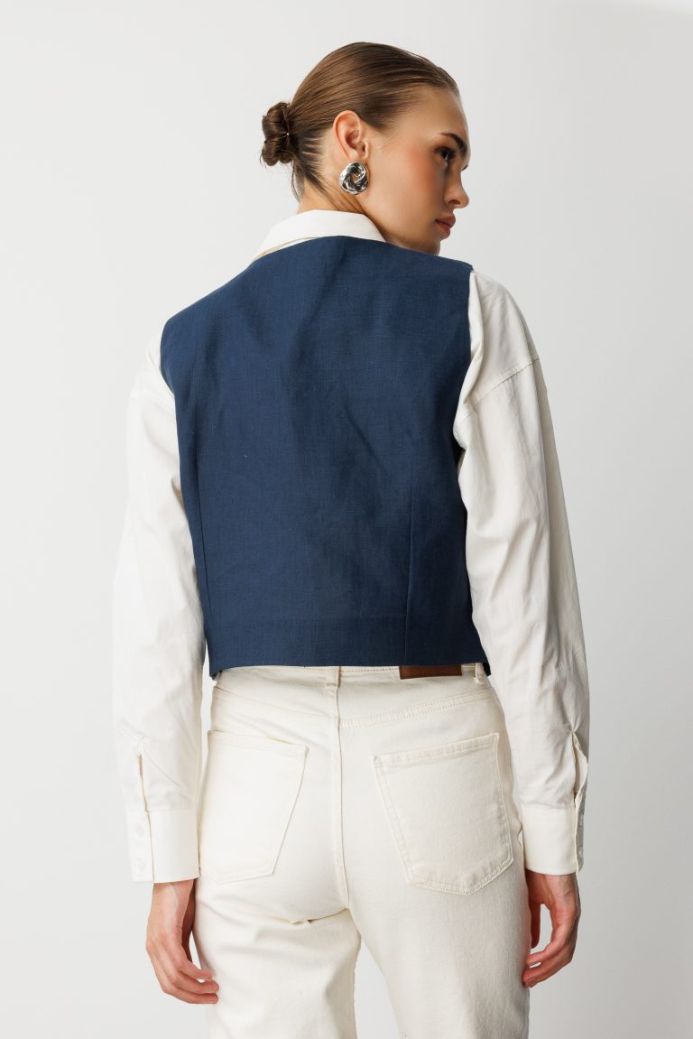 Mizalle Lacivert Saf Keten Yelek - Mizalle