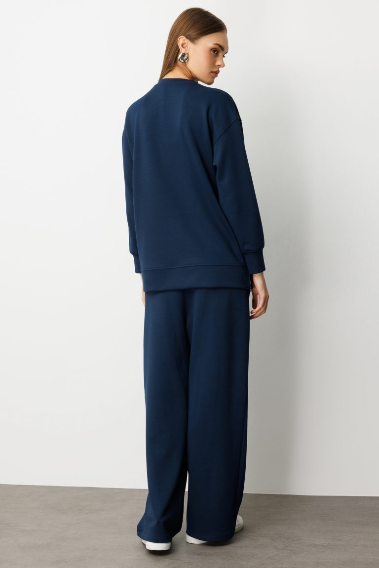 Mizalle Lastikli Yumuşak Dokulu İndigo Mavi Jogger Pantolon - Mizalle