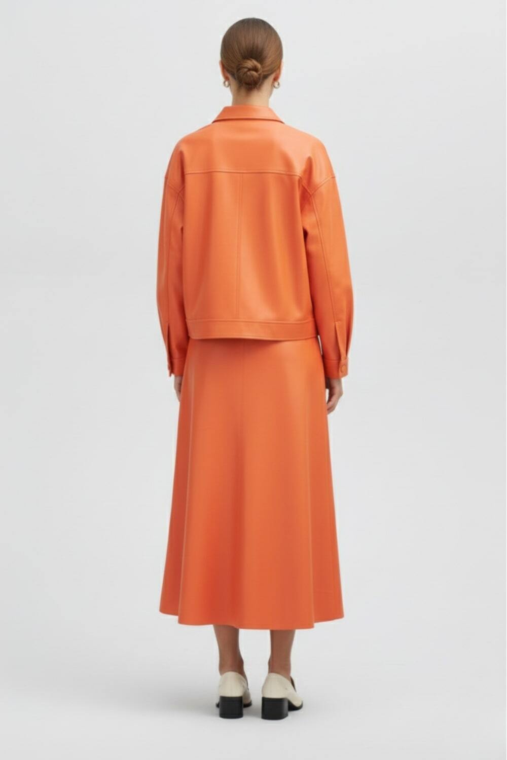 Mizalle Maksi Evaze Turuncu Suni Deri Etek - Mizalle