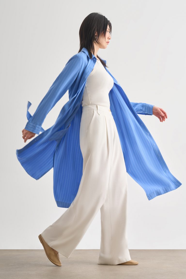 Mizalle Mavi İnce Çizgili Kuşaklı Midi Gömlek Elbise - Mizalle