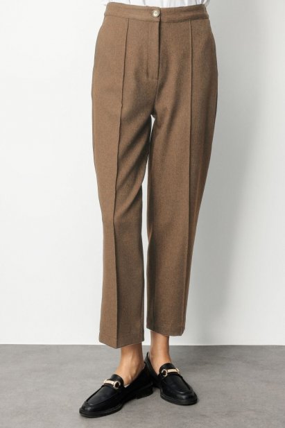 Mizalle Melanj Dokuma Bej Rengi Klasik Pantolon - Mizalle