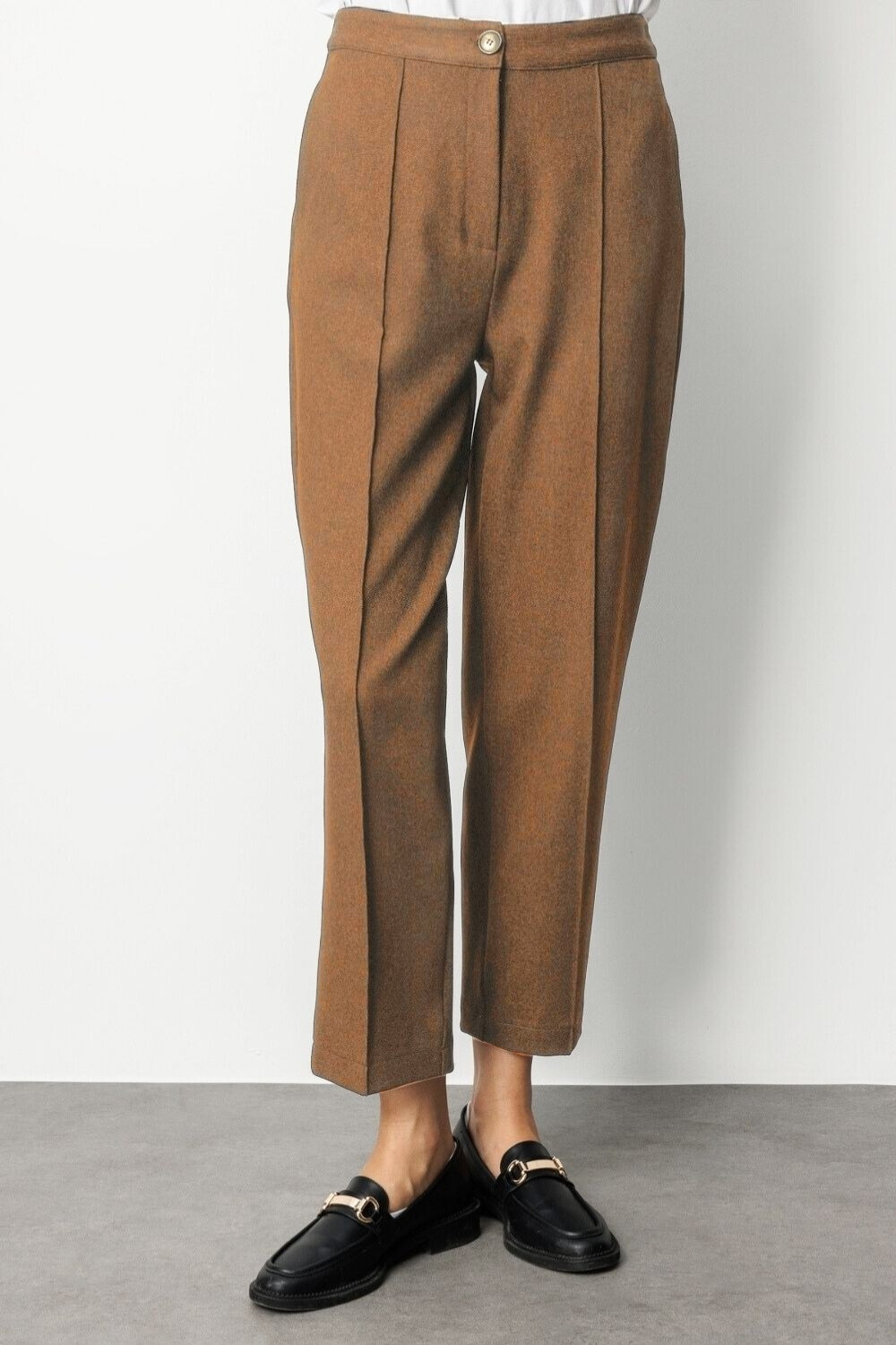 Mizalle Melanj Dokuma Karamel Rengi Klasik Pantolon - 1