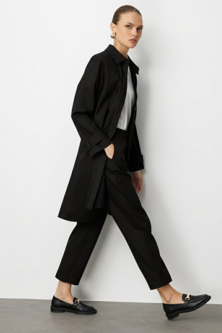 Mizalle Melanj Dokuma Siyah Klasik Pantolon - Mizalle