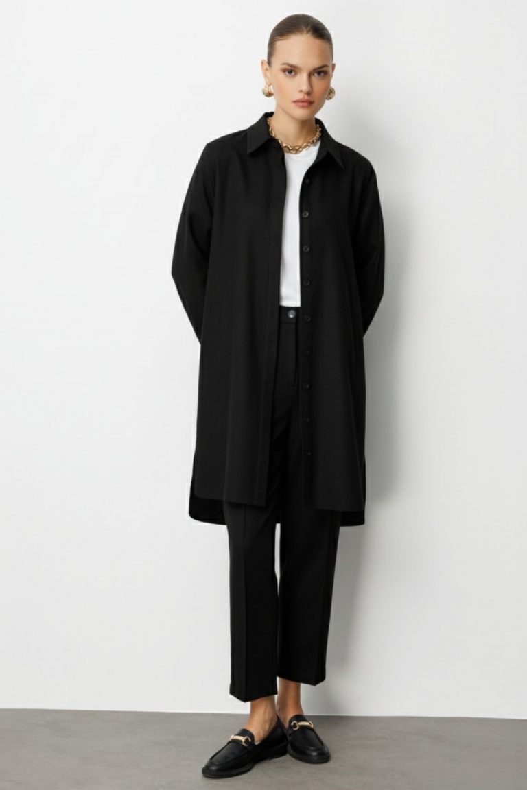 Mizalle Melanj Dokuma Siyah Klasik Pantolon - Mizalle