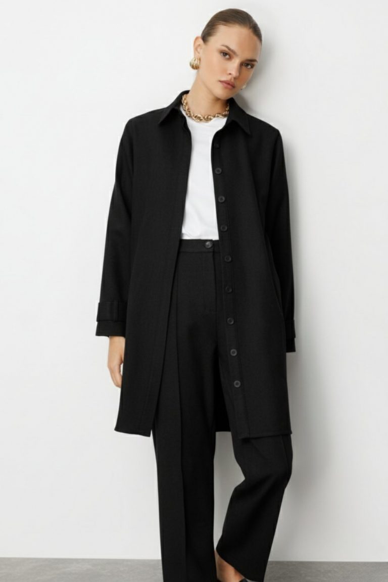 Mizalle Melanj Dokuma Siyah Uzun Tunik - Mizalle