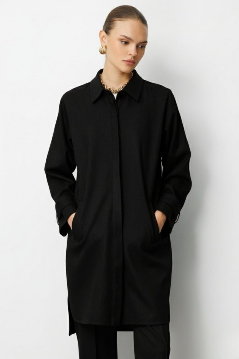 Mizalle Melanj Dokuma Siyah Uzun Tunik - Mizalle