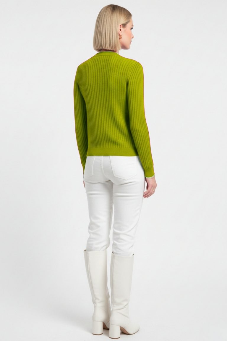 Mizalle Metal Düğmeli Yuvarlak Yaka Kaşkorse Fıstık Yeşili Hırka - Mizalle