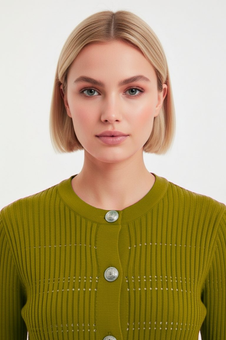 Mizalle Metal Düğmeli Yuvarlak Yaka Kaşkorse Haki Hırka - Mizalle