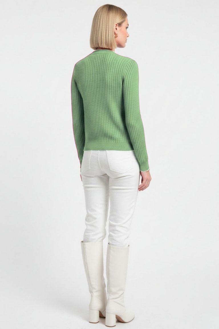 Mizalle Metal Düğmeli Yuvarlak Yaka Kaşkorse Mint Hırka - Mizalle