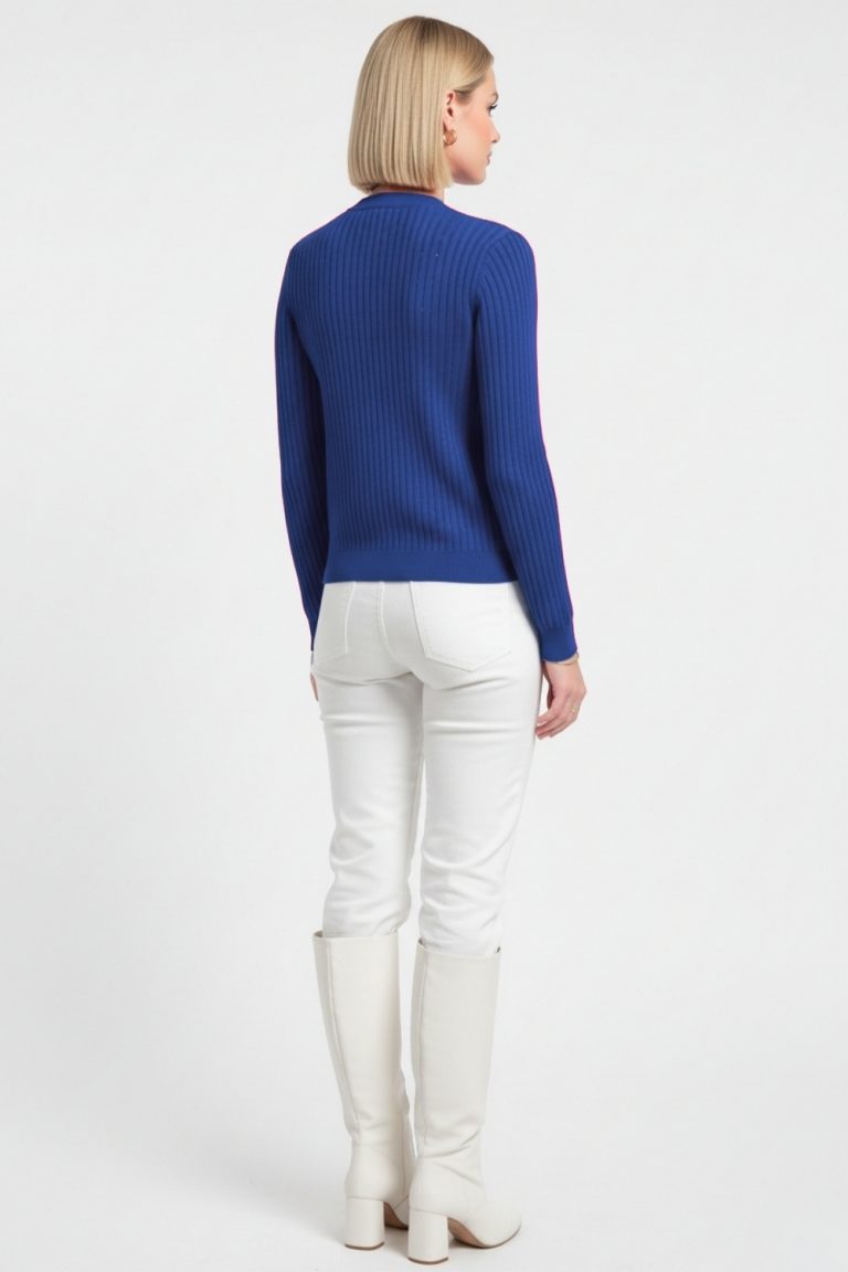 Mizalle Metal Düğmeli Yuvarlak Yaka Kaşkorse Saks Mavi Hırka - Mizalle