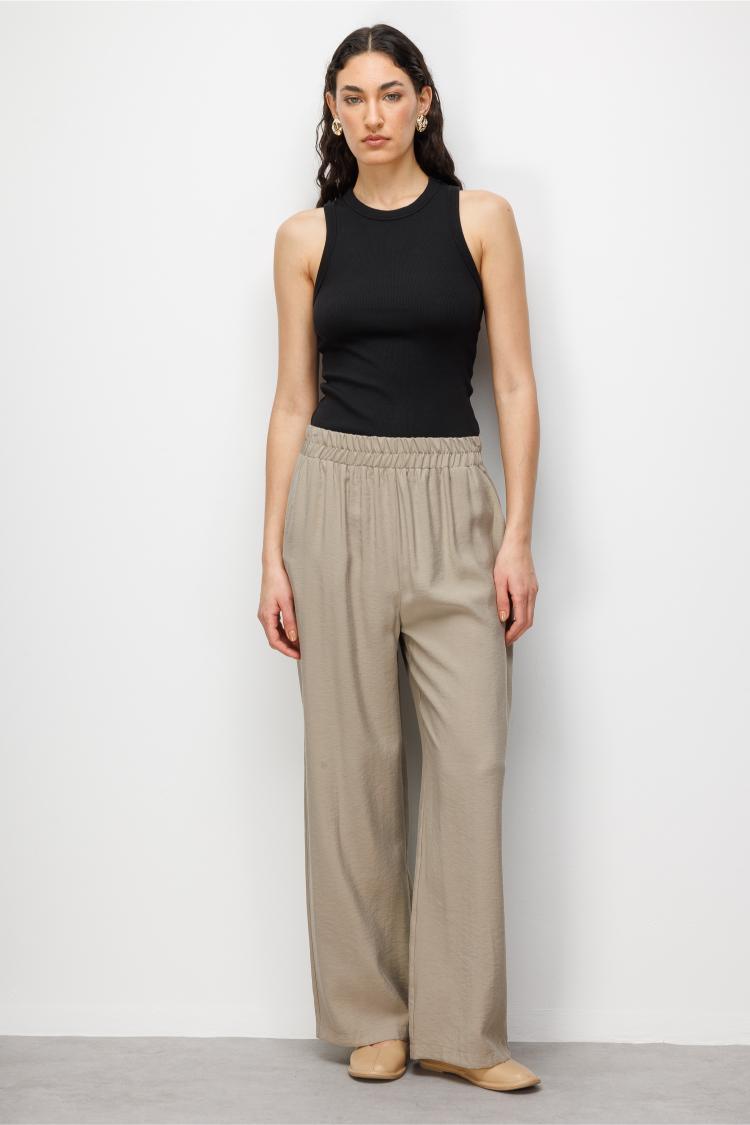 Mizalle Modal Dokulu Beli Lastikli Vizon Rengi Pantolon - 1