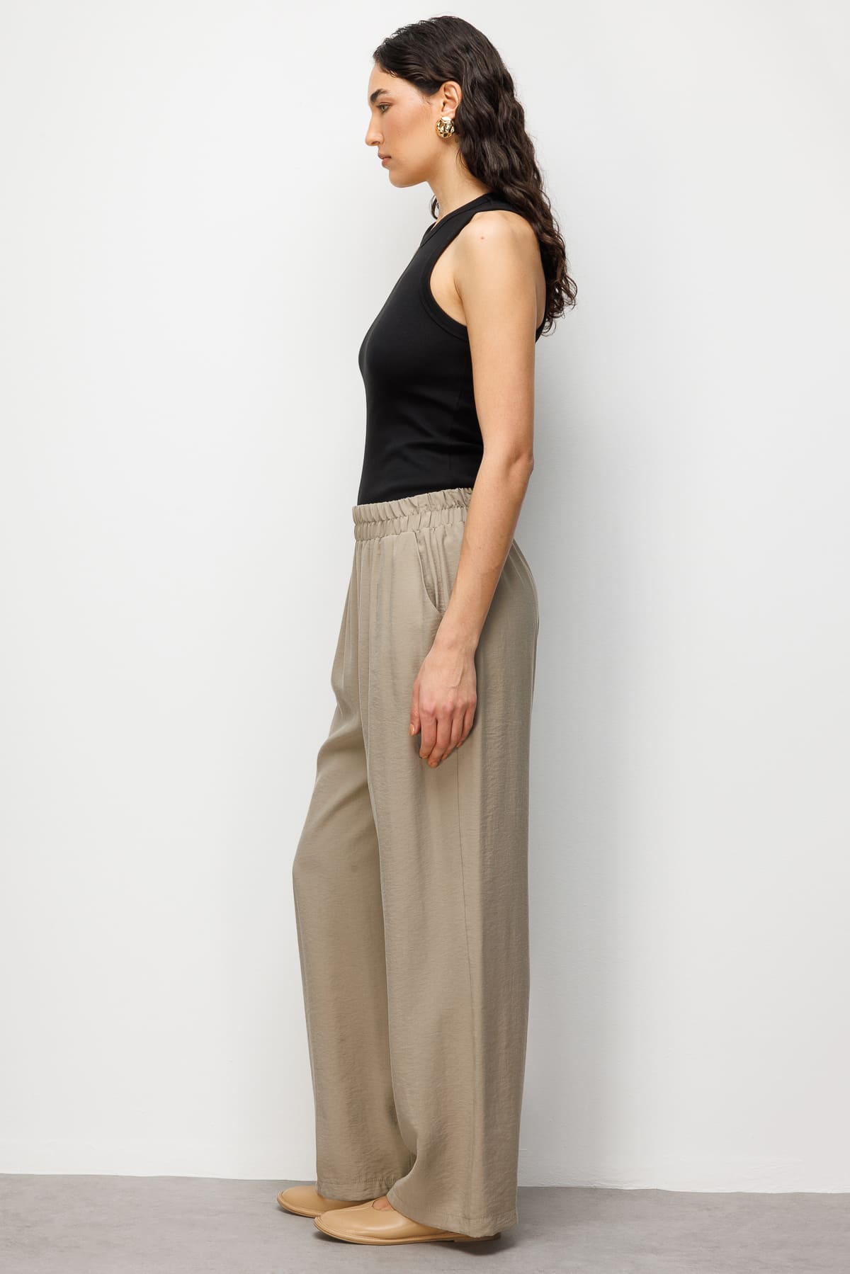 Mizalle Modal Dokulu Beli Lastikli Vizon Rengi Pantolon - 8