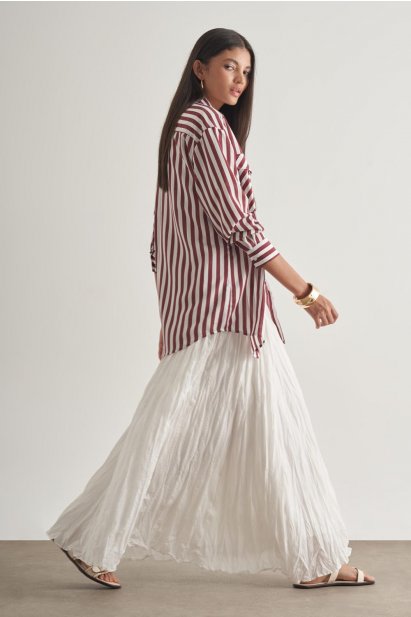 Mizalle Modal Dokulu Bordo Çizgili Cepli Gömlek - Mizalle