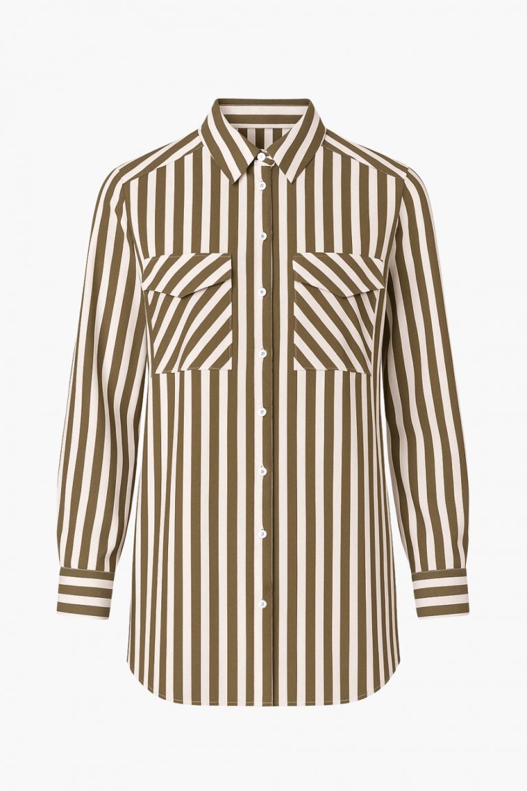 Mizalle Modal Dokulu Kahverengi Çizgili Cepli Gömlek - Mizalle