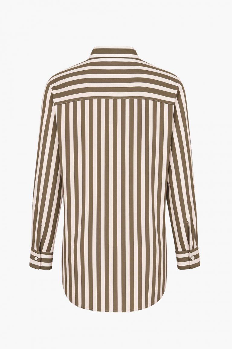 Mizalle Modal Dokulu Kahverengi Çizgili Cepli Gömlek - Mizalle