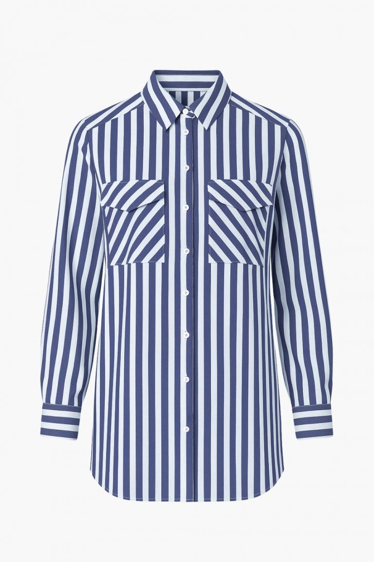 Mizalle Modal Dokulu Lacivert Çizgili Cepli Gömlek - Mizalle