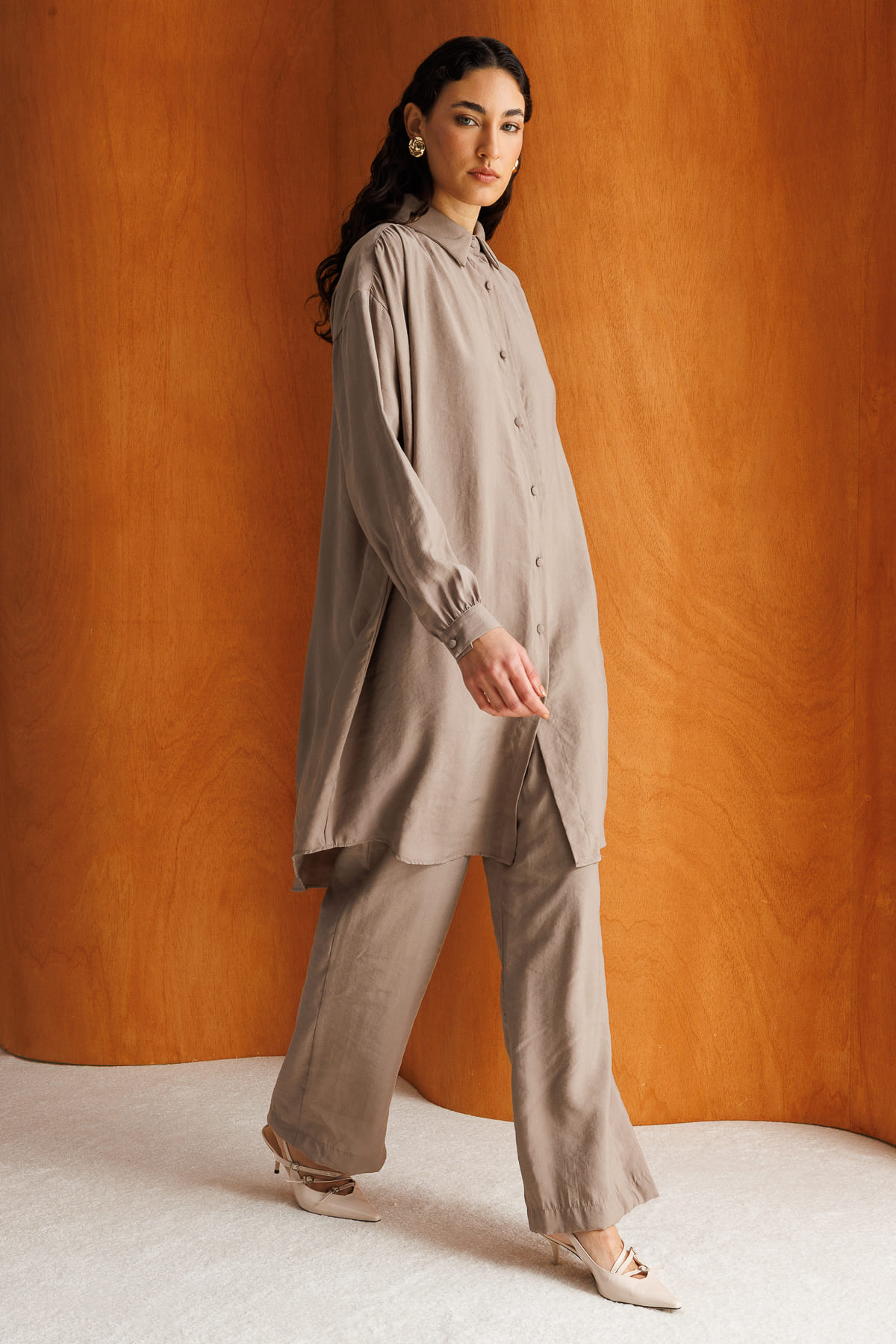 Mizalle Modal Dokulu Lastikli Bej Rengi Rahat Pantolon - 3