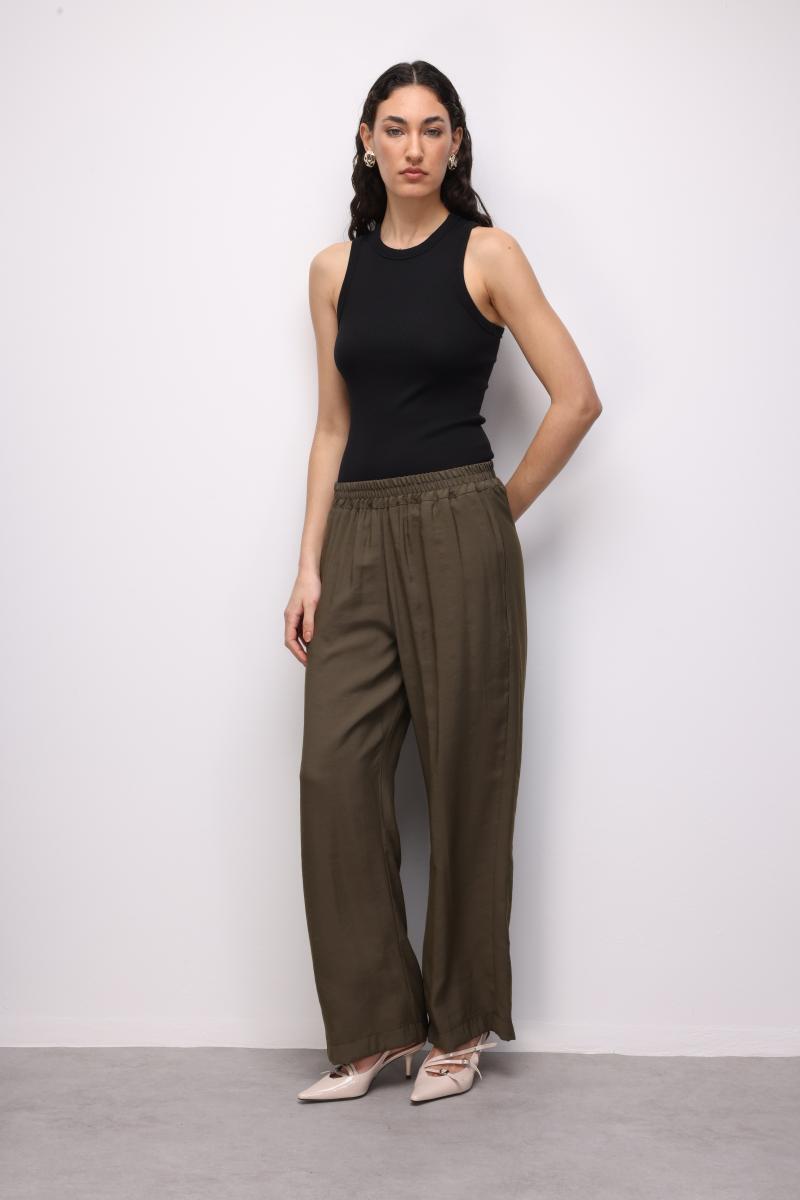 Mizalle Modal Dokulu Lastikli Haki Rahat Pantolon - Mizalle
