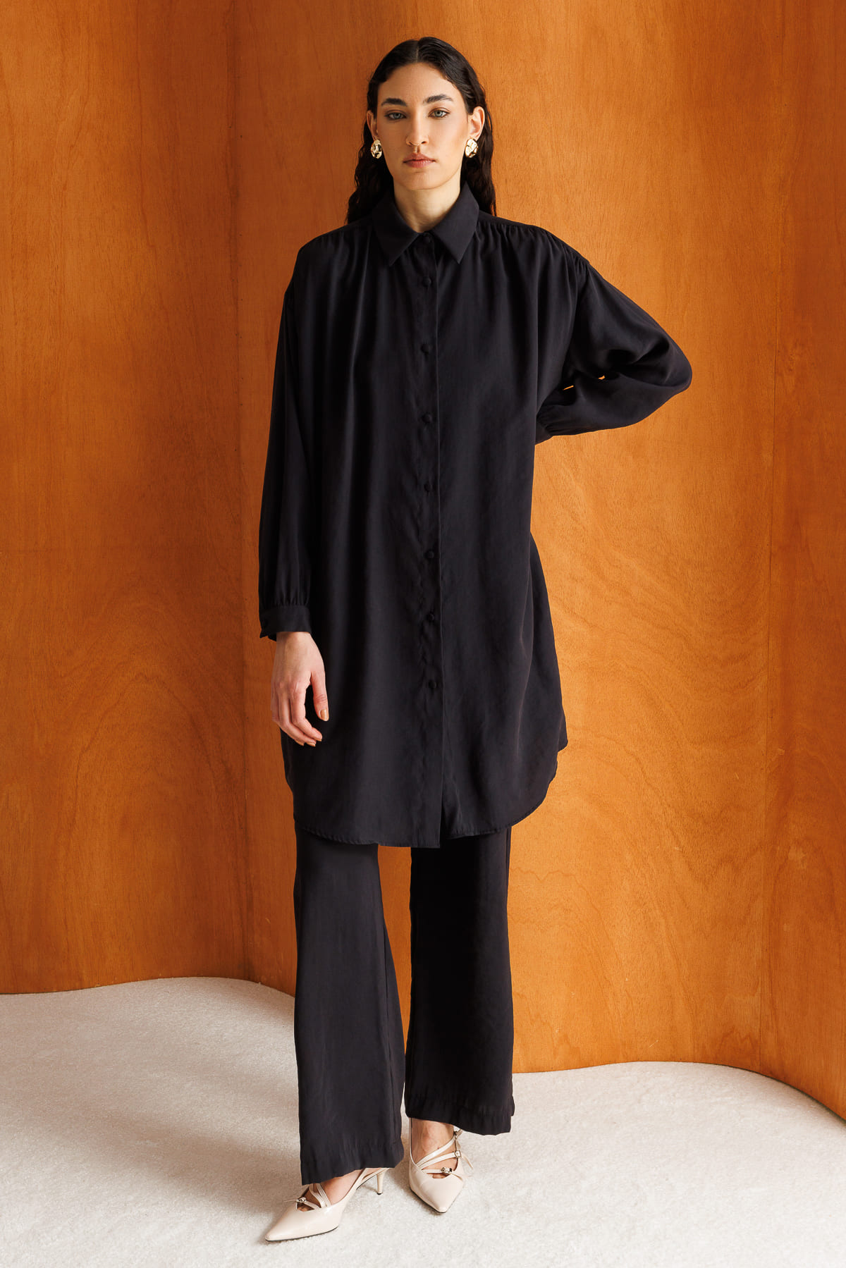 Mizalle Modal Dokulu Lastikli Siyah Rahat Pantolon - Mizalle