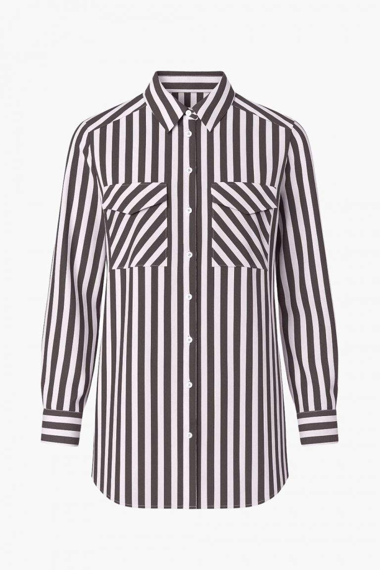 Mizalle Modal Dokulu Siyah Çizgili Cepli Gömlek - Mizalle