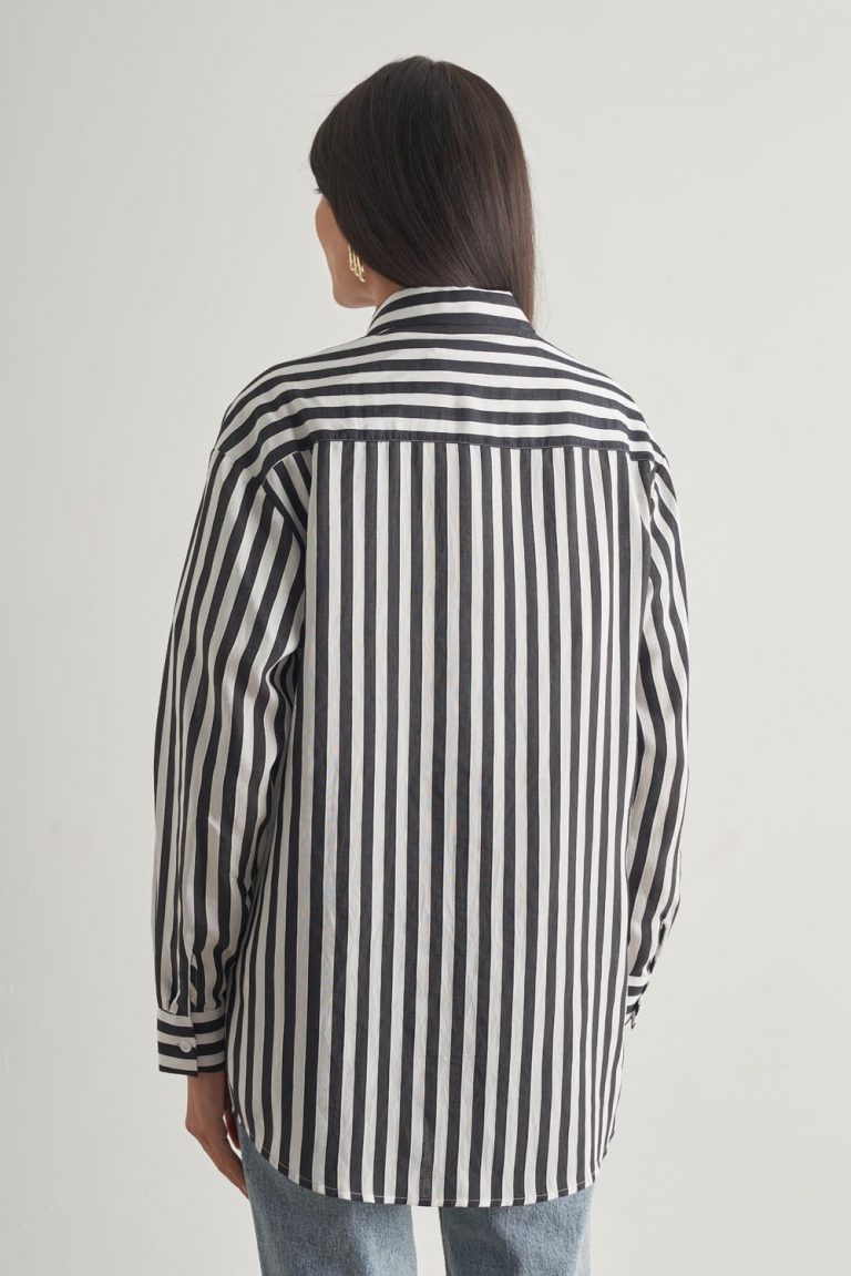 Mizalle Modal Dokulu Siyah Çizgili Cepli Gömlek - Mizalle