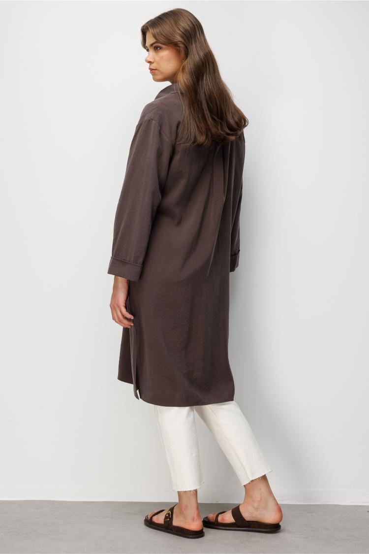 Mizalle Modal Dokulu Uzun Kahverengi Tunik - 3
